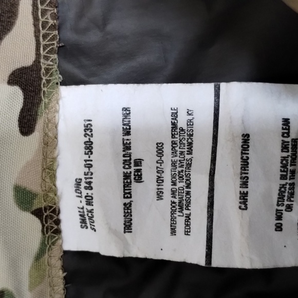 USGI ECWCS Gen III Multicam OCP Level 6 Goretex extreme wet cold weather pants - Picture 3 of 5